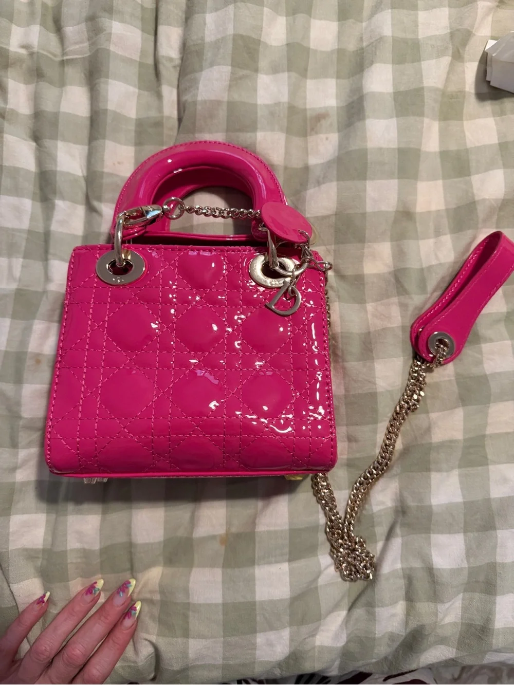 Designer inspired Hot Pink Patent Quilted Top-Handle Crossbody Bag - Picture 1 of 4
